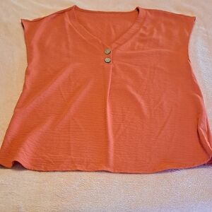 SHEIN Orange Buttoned V-Neck Blouse